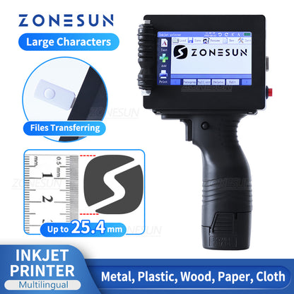 ZONESUN ZS-HIP254 Macchina da stampa a getto d'inchiostro portatile multilingue 