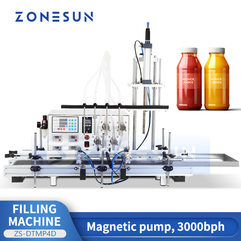 ZONESUN ZS-DTMP4D Macchina di rifornimento per liquidi con pompa magnetica a 4 ugelli per immersione con trasportatore