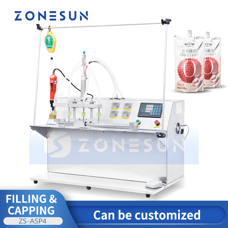 ZONESUN ZS-ASP4 Semi Automatic Spout Pouch Gear Pump Liquid Filling Capping Machine