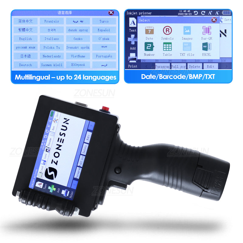 Impresora de inyección de tinta multilingüe portátil ZONESUN ZS-HIP254 