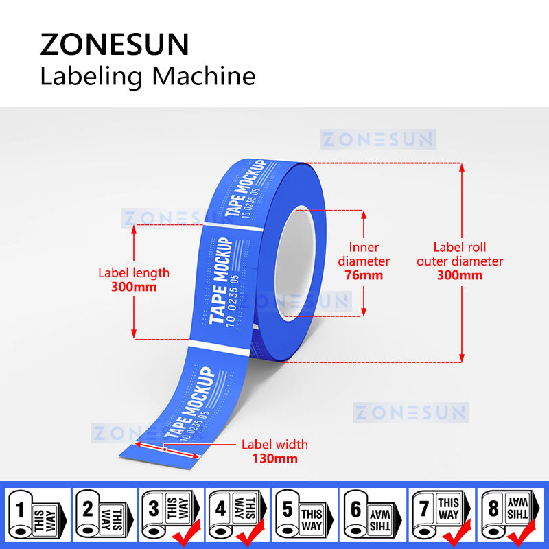 Zonesun ZS-TB150RP Wrap Around Label Applicator Label Roll Size