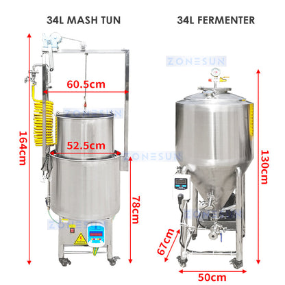 Zonesun ZS-MF2 Mash Tun and Fermenter Set Structure