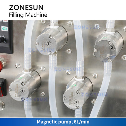 ZONESUN ZS-DTMP4D Macchina di rifornimento per liquidi con pompa magnetica a 4 ugelli per immersione con trasportatore