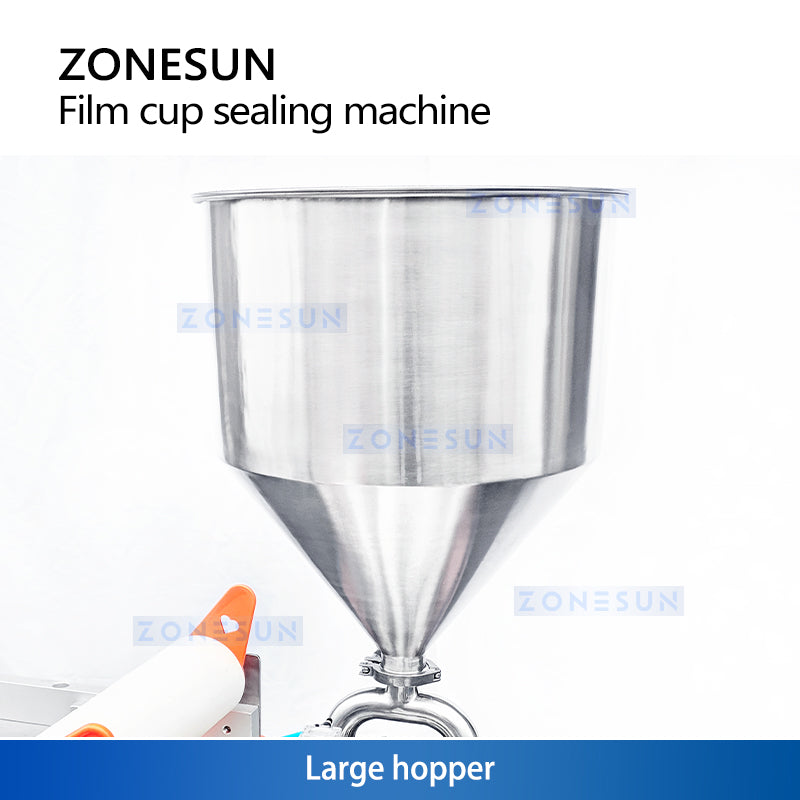 Zonesun ZS-AFS1800 Rotary Cup Filling & Roll Film Sealing Machine Hopper