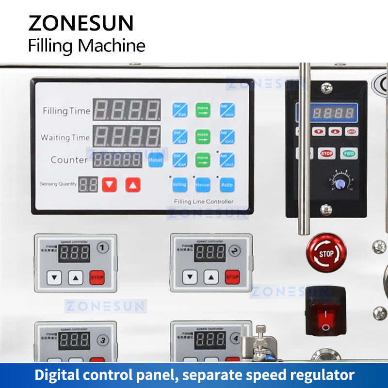 ZONESUN ZS-DTMP4D Macchina di rifornimento per liquidi con pompa magnetica a 4 ugelli per immersione con trasportatore