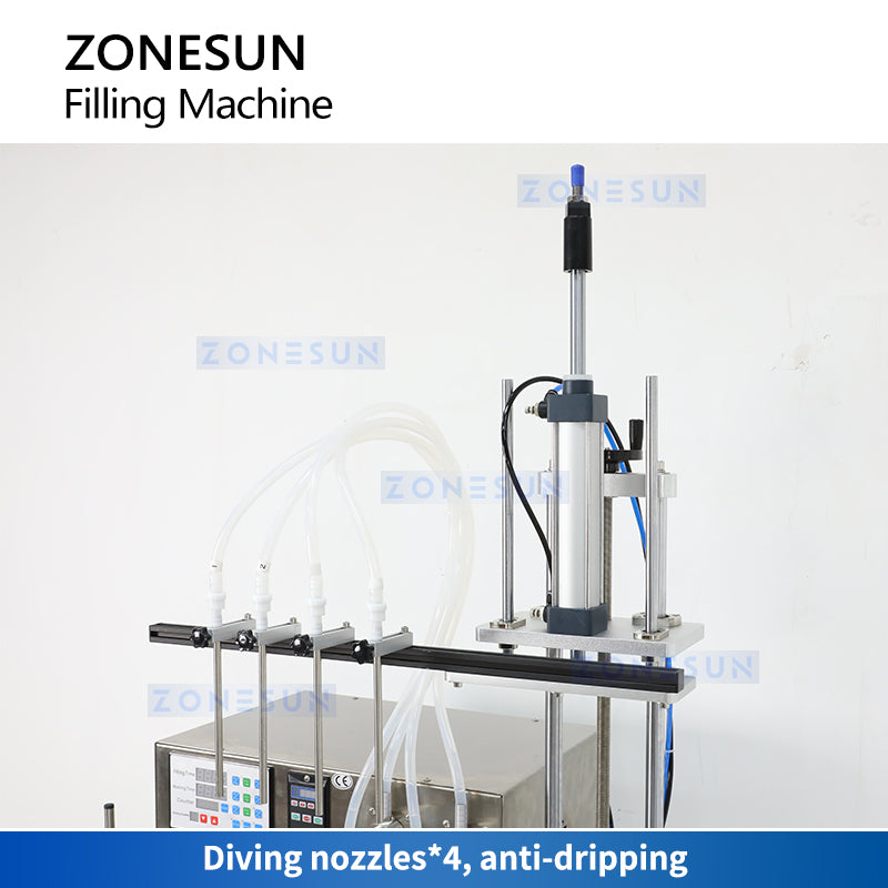 ZONESUN ZS-DTMP4D Macchina di rifornimento per liquidi con pompa magnetica a 4 ugelli per immersione con trasportatore