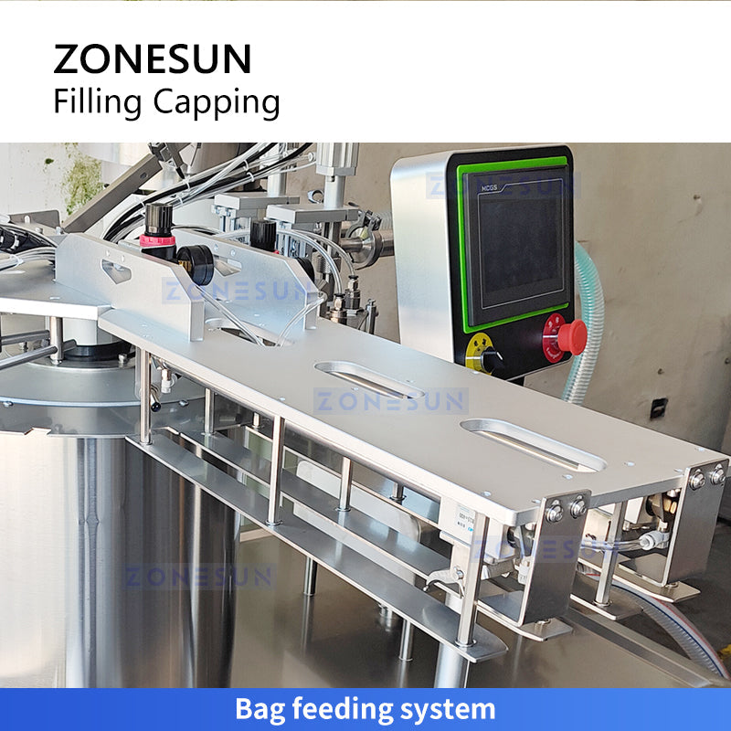 Zonesun ZS-ZLFC2 Automatic Spout Pouch Filling and Capping Machine Bag Feeder