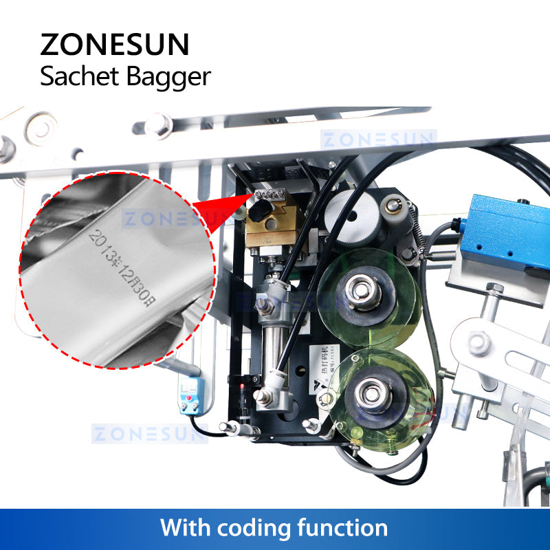 Zonesun ZS-FS240L Sachet Filling and Sealing Machine Coding Function