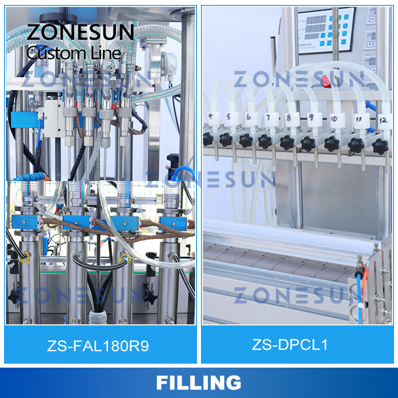 Línea de producción de etiquetado, llenado, tapado y llenado automático personalizado ZONESUN ZS-FAL180R9/ZS-DPCL1 