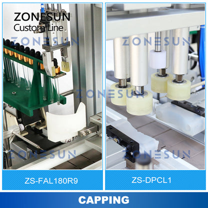 Línea de producción de etiquetado, llenado, tapado y llenado automático personalizado ZONESUN ZS-FAL180R9/ZS-DPCL1 