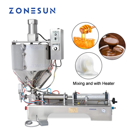 ZONESUN Pneumatic Single Nozzle Paste Filling Machine With Mixer And Heater