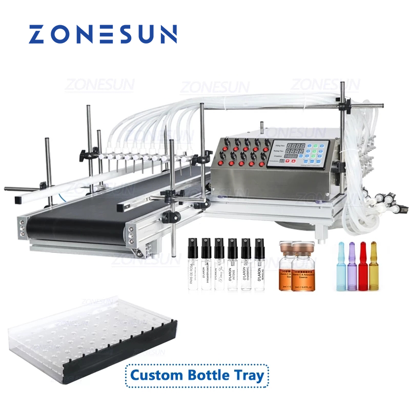 ZONESUN ZS-DTPP10B Máquina de llenado de líquidos con bomba peristáltica de escritorio de 10 cabezales con transportador