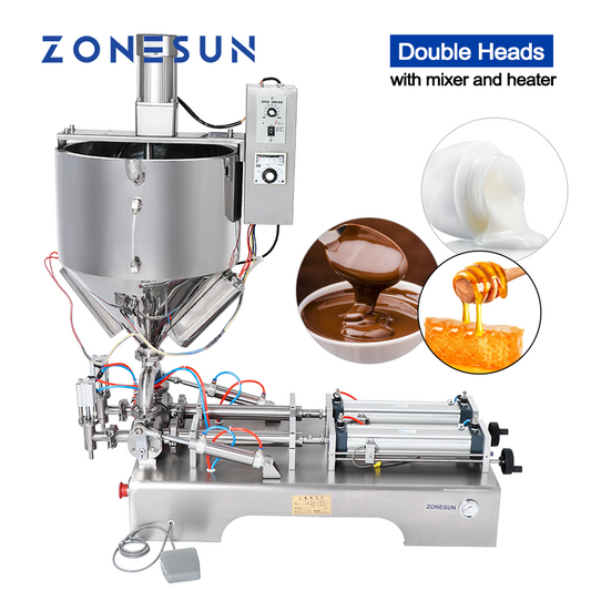 ZONESUN 2 Heads Paste Filling Machine With Mixer And Heater