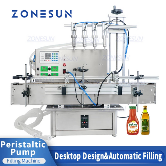 ZONESUN ZS-DTPP4E Máquina de llenado de líquidos con bomba peristáltica neumática de 4 boquillas 