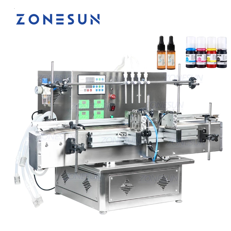 ZONESUN ZS-DTPP4C Riempitrice per liquidi con pompa peristaltica a 4 teste con trasportatore 