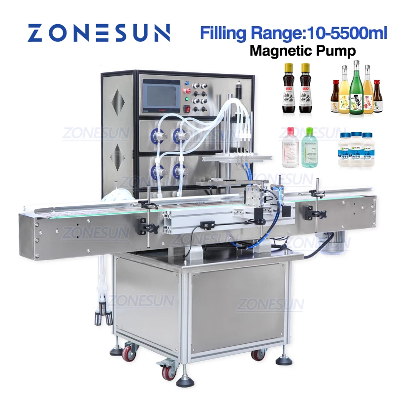 ZONESUN 4 Nozzles Full Automatic Magnetic Pump Liquid Filling Machine