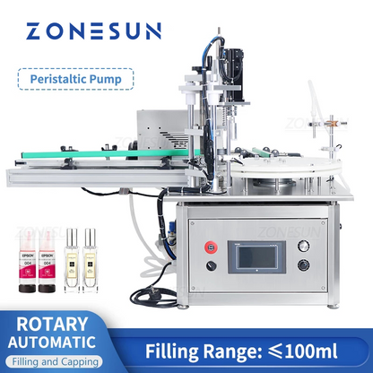 Máquina llenadora y taponadora de bomba peristáltica de líquido rotativa automática ZONESUN ZS-AFC1T