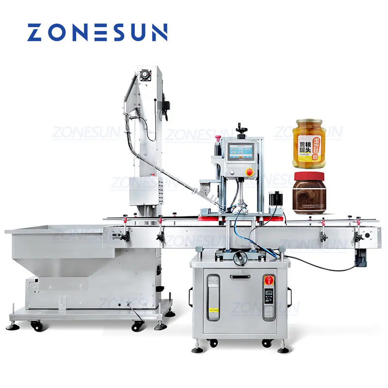 ZONESUN ZS-XG05 Automatic Servo Motor Round Jam Capping Machine with Cap Elevator