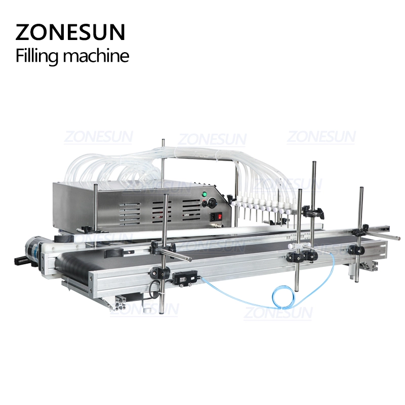 ZONESUN ZS-DTPP10B Desktop 10 Heads Peristaltic Pump Liquid Filling Machine With Conveyor