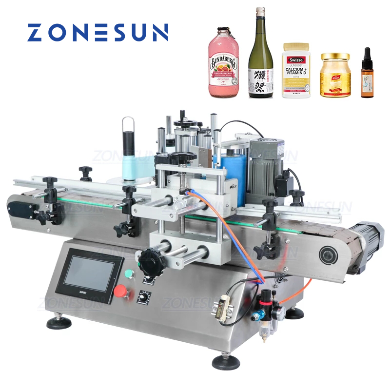 Máquina etiquetadora y posicionadora de botellas redondas de doble cara ZONESUN ZS-TB500 con codificador de fecha