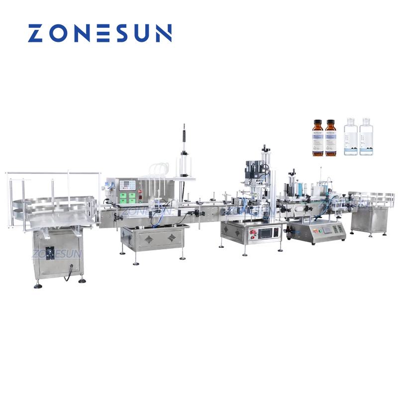 ZONESUN Tabletop 4 Nozzles Peristaltic Pump Filling Capping Labeling  Production Line