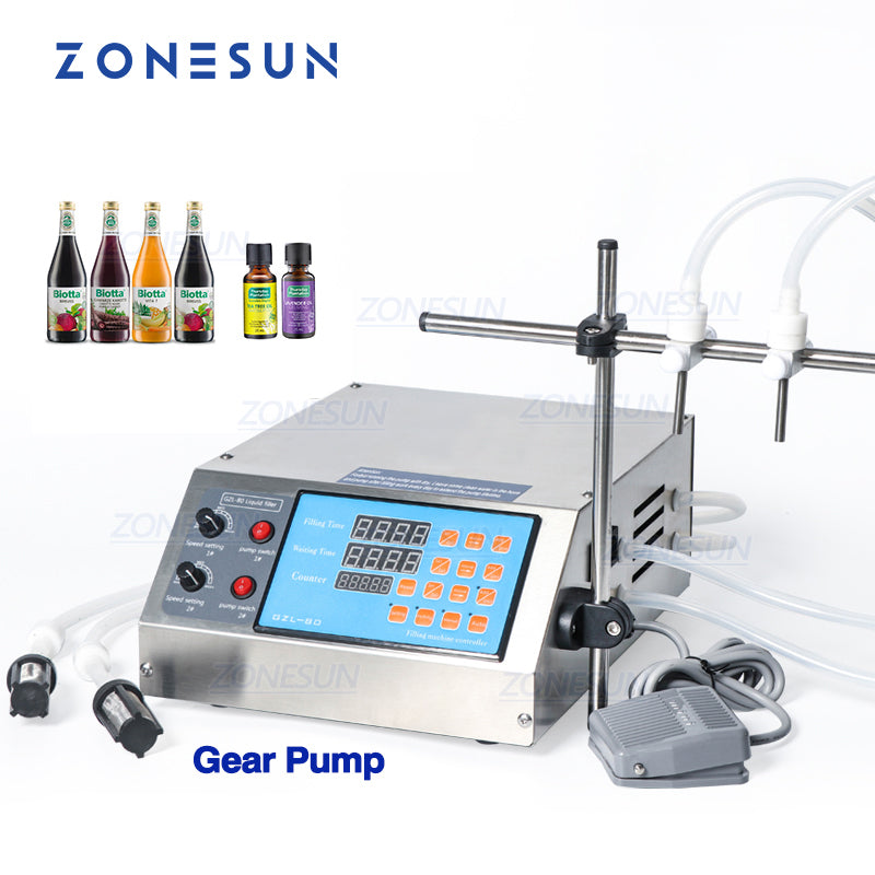 ZONESUN 3-3000ml Semi Automatic 2 Nozzles Gear Pump Liquid Filling Machine