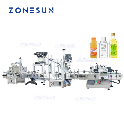 ZONESUN 4 Nozzles Liquid Filling Capping Round Bottle Labeling Machine With Cap Feeder