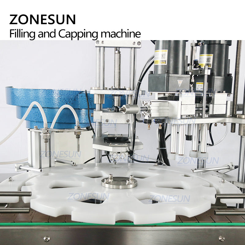 ZONESUN ZS-AFC1 Automatic 2 Heads Rotary Liquid Filling And Capping Machine With Cap Feeder