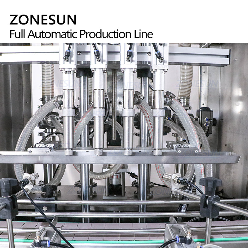 ZONESUN 4 Heads Servo Liquid Filling Capping Round Bottle Labeling Machine