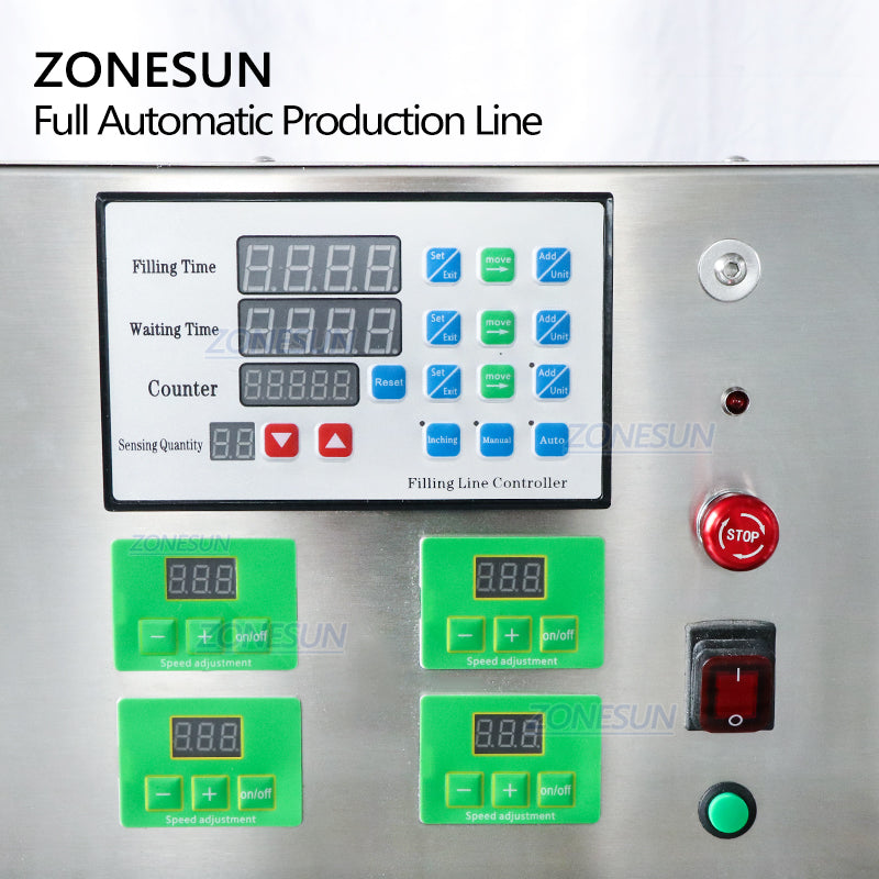 ZONESUN Desktop 4 Heads Liquid Filling Capping And Round Bottle Labeling Machine using in juice and drinks filling