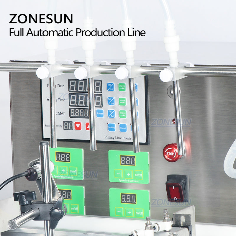 ZONESUN ZS-FAL180C2 Desktop 4 Nozzles Liquid Filling Capping And Positioning Round Bottle Labeling Machine