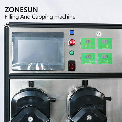 ZONESUN 4 Heads Liquid Filling And Capping Machine With Cap Feeder peristaltic pump automatic filling machine