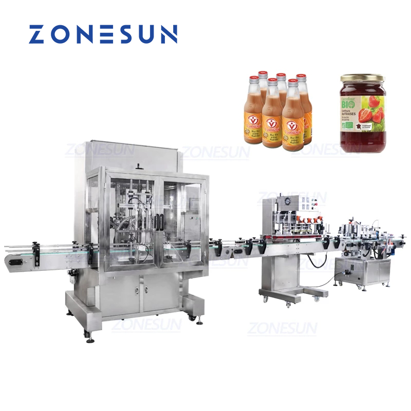 ZONESUN 4 Heads Servo Liquid Filling Capping Round Bottle Labeling Machine