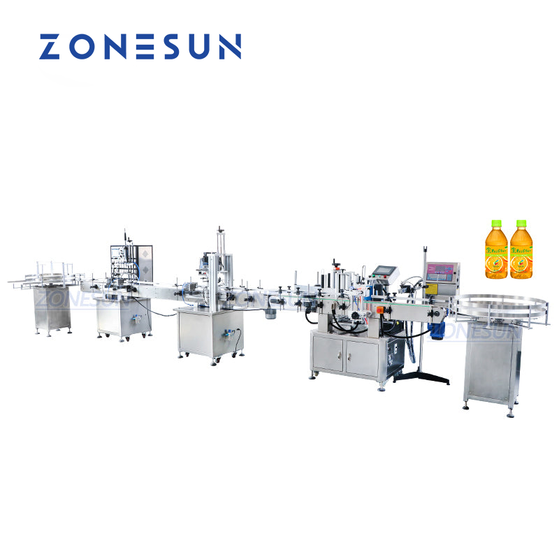 ZONESUN 4 Heads Liquid Filling Capping And Round Bottle Labeling Machine With Inkjet Printing Machine