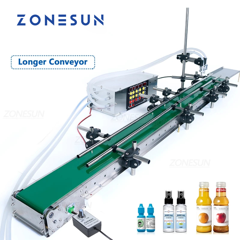 ZONESUN ZS-DPYT200L 5-500ml Automatic 2 Heads Liquid Filling Machine With Longer Conveyor