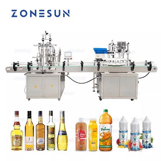 ZONESUN Electric 4 Nozzles Liquid Filling And Capping  machine Production Line cylinder pump