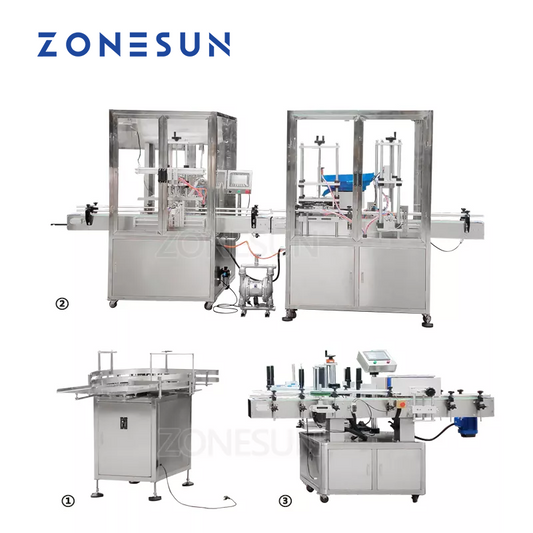 ZONESUN Vertical tipo eléctrico 6 boquillas llenado líquido tapado máquina etiquetadora de botellas redondas