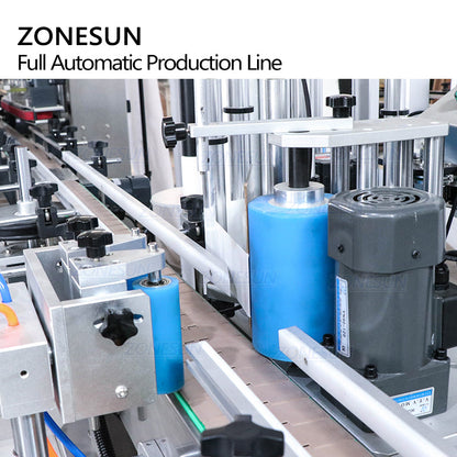 ZONESUN Macchina automatica per l'etichettatura di bottiglie rotonde di riempimento e tappatura di liquidi servo a 4 teste