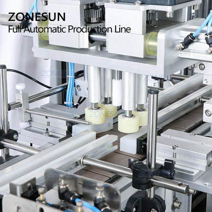 ZONESUN Desktop 4 Heads Liquid Filling Capping And Round Bottle Labeling Machine using in juice and drinks filling