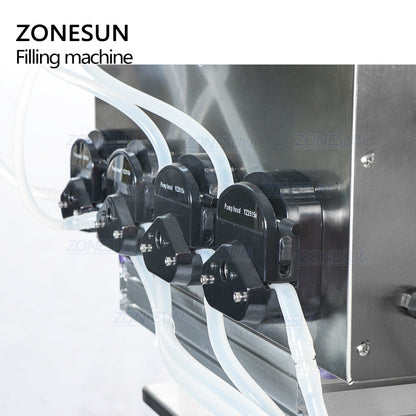 ZONESUN ZS-DTPP4C 4 Heads Peristaltic Pump Liquid Filling Machine With Conveyor