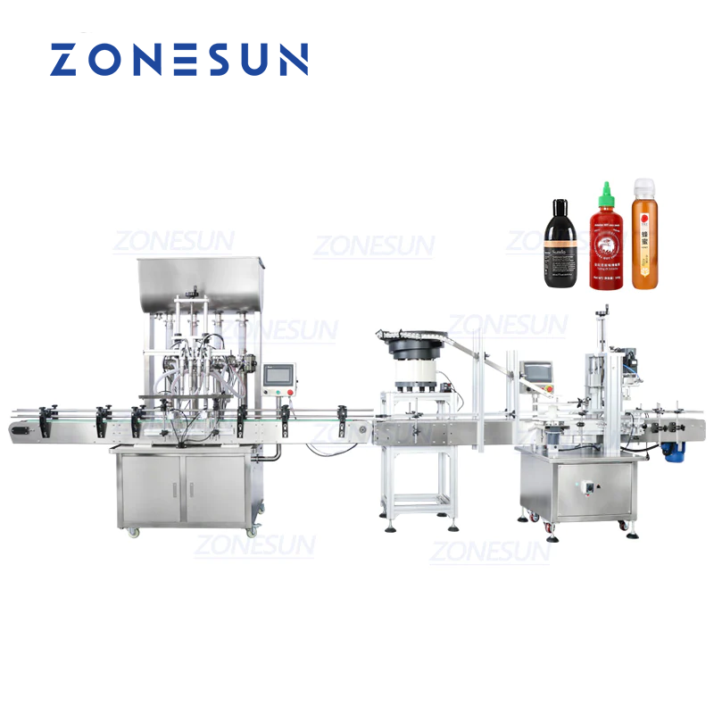 ZONESUN ZS-FAL180A7 Tappatrice di riempimento di liquidi in pasta con alimentatore per tappi vibranti