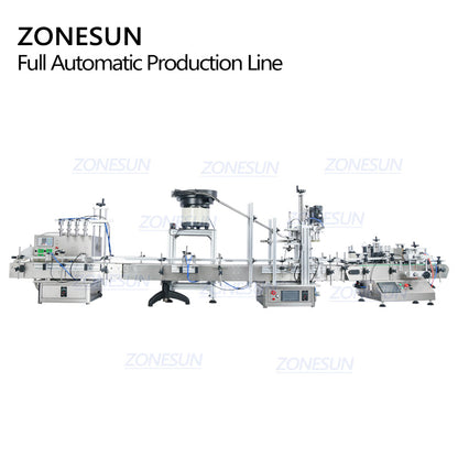 ZONESUN 4 Nozzles Liquid Filling Capping Round Bottle Labeling Machine With Cap Feeder