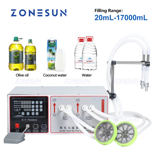 ZONESUN ZS-GFK17B Máquina de llenado de líquidos con bomba de diafragma de 2 boquillas de alto flujo