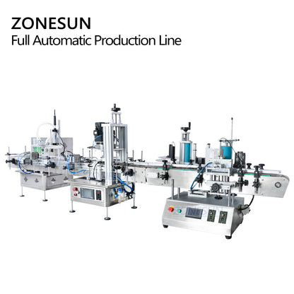 ZONESUN Desktop 4 Heads Liquid Filling Capping And Round Bottle Labeling Machine using in juice and drinks filling