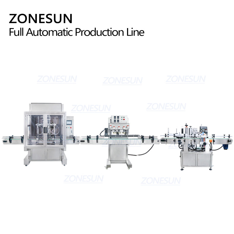 ZONESUN Macchina automatica per l'etichettatura di bottiglie rotonde di riempimento e tappatura di liquidi servo a 4 teste