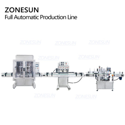 ZONESUN Macchina automatica per l'etichettatura di bottiglie rotonde di riempimento e tappatura di liquidi servo a 4 teste