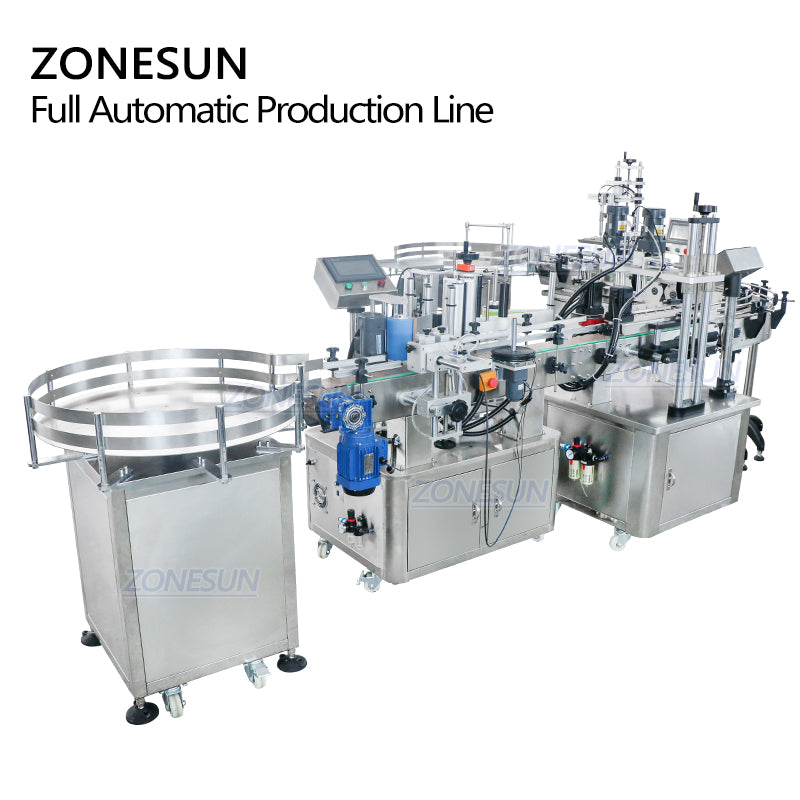 ZONESUN ZS-FAL180R4 Etichettatrice per tappatura di riempimento di liquidi a pistone con nastro trasportatore a forma di U