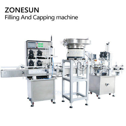 ZONESUN 4 Heads Liquid Filling And Capping Machine With Cap Feeder peristaltic pump automatic filling machine