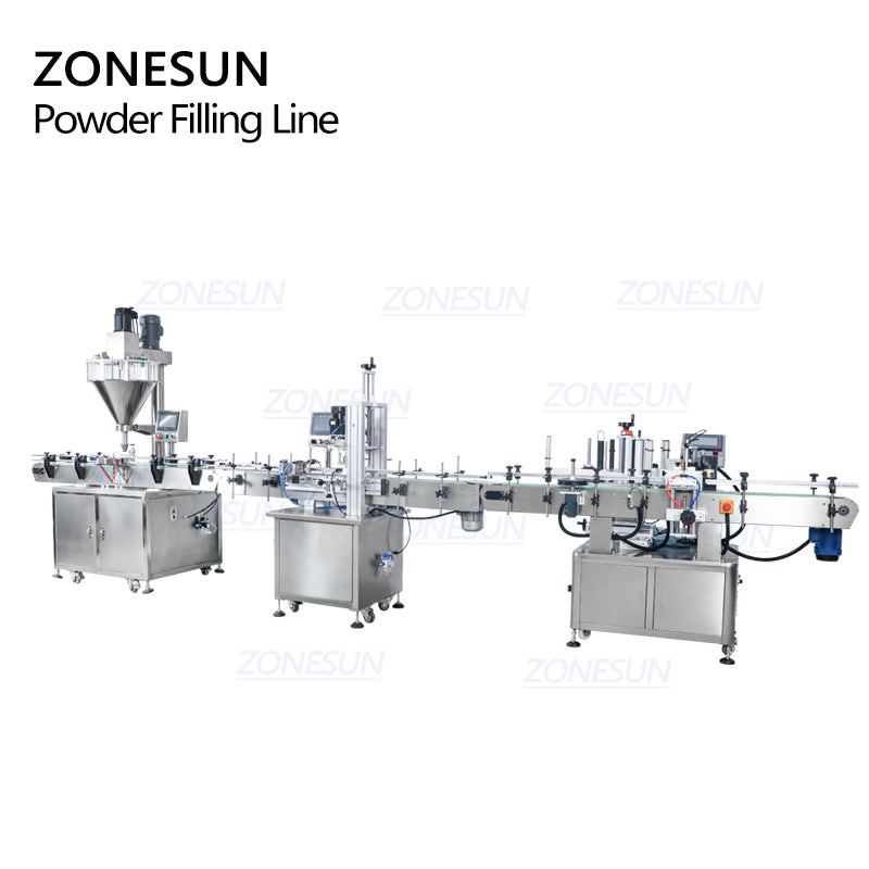 ZONESUN Powder Filling Capping Round Bottle Labeling Production Line