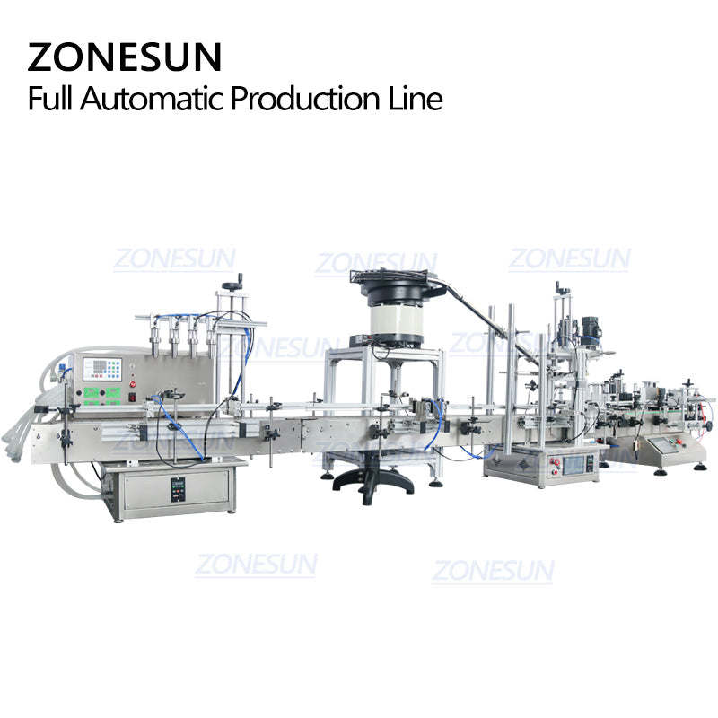 ZONESUN 4 Nozzles Liquid Filling Capping Round Bottle Labeling Machine With Cap Feeder